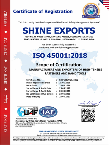 ISO 45001:2018 Certificate